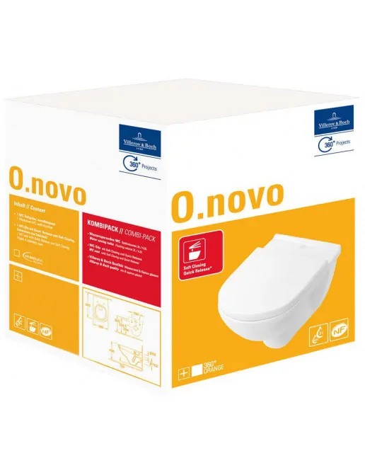 Villeroy & Boch O.Novo Combi-Pack Wand-Tiefspül-WC mit Spülrand, mit/ohne CeramicPlus