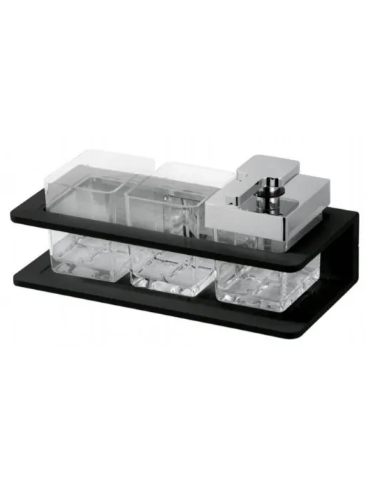 Bodenschatz CREATIVA Doppelglashalter und Seifenspender mit Klarglas schwarz